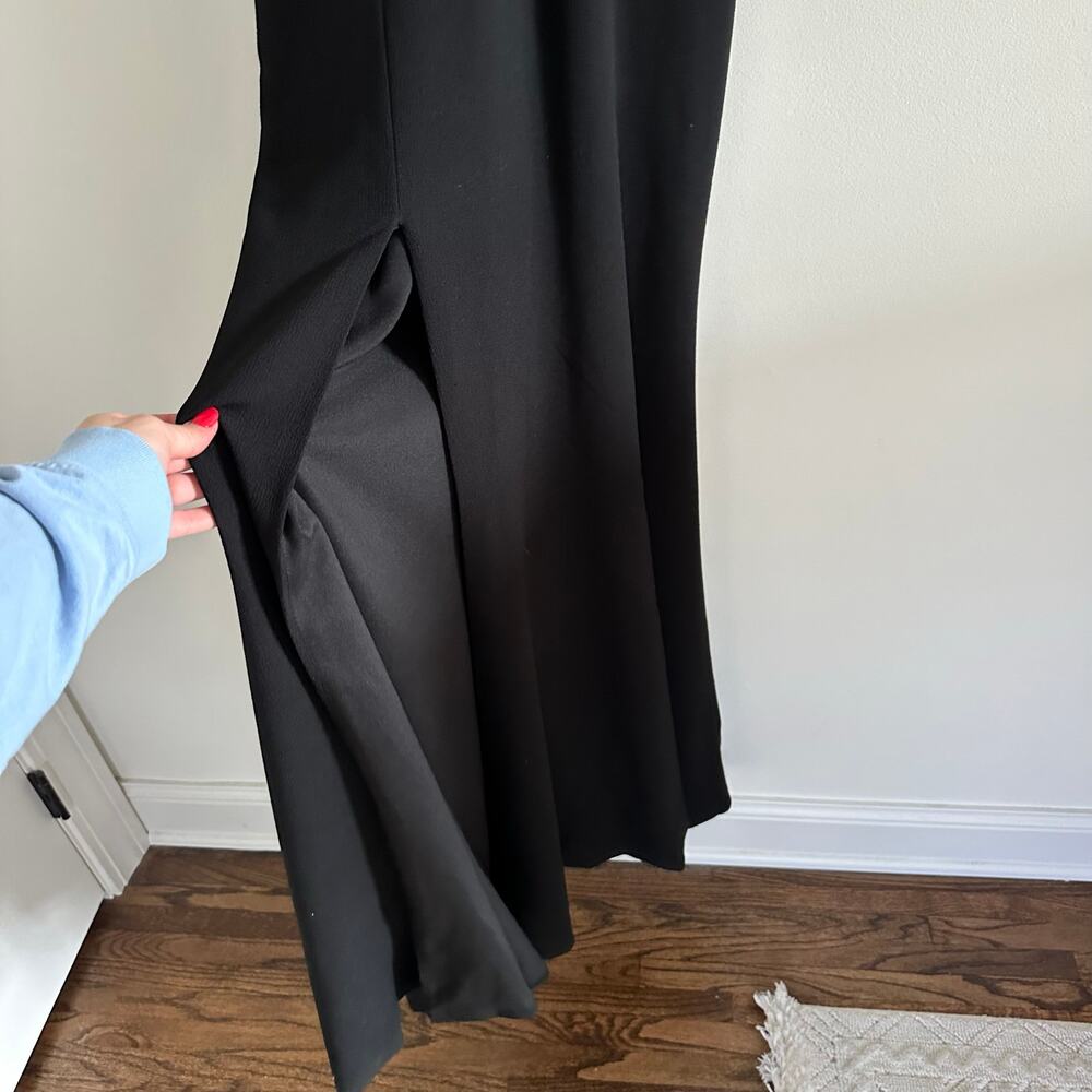 Dress The Population Iris Crepe Plunge V-Neck High Slit Sleeveless Gown Black 6 - Picture 8 of 12
